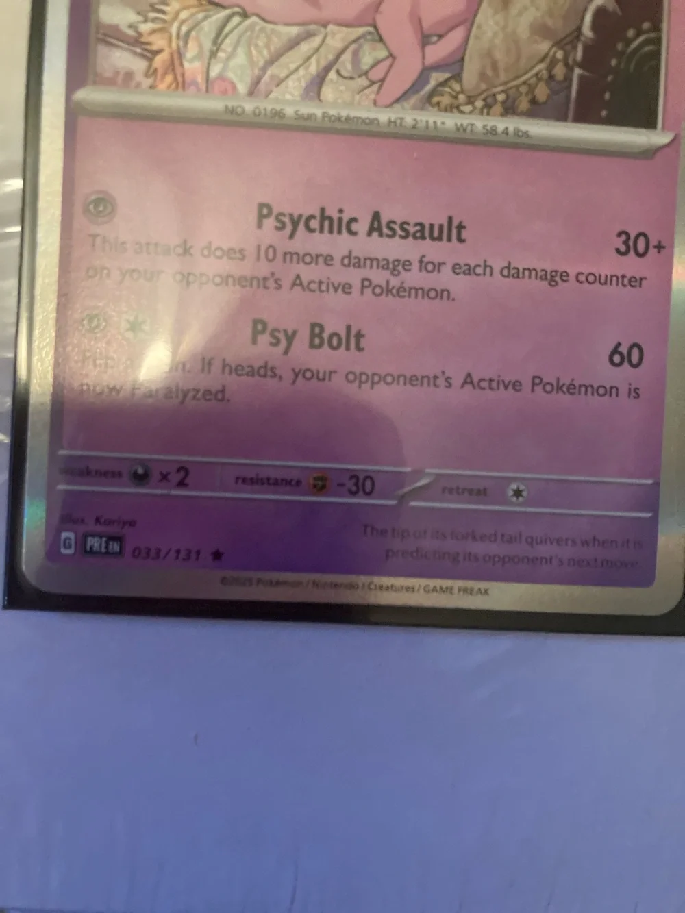 Pokemon Espeon Holo Pink Psychic Trading Card